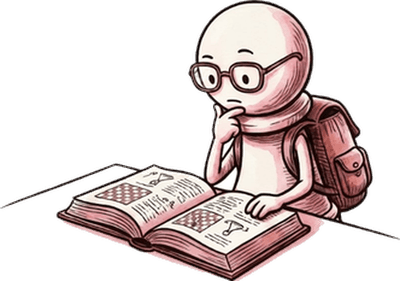 Personaje de Ajedreceando leyendo